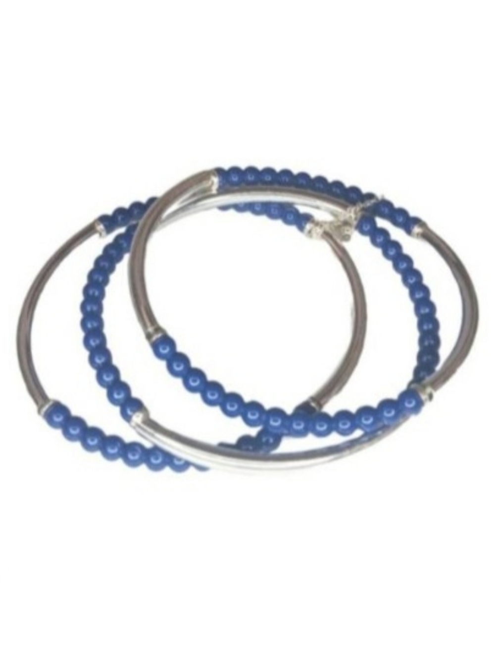 3 Set Napier Silvertone Bangle Stretch Bracelets | EUC | Blue Beads